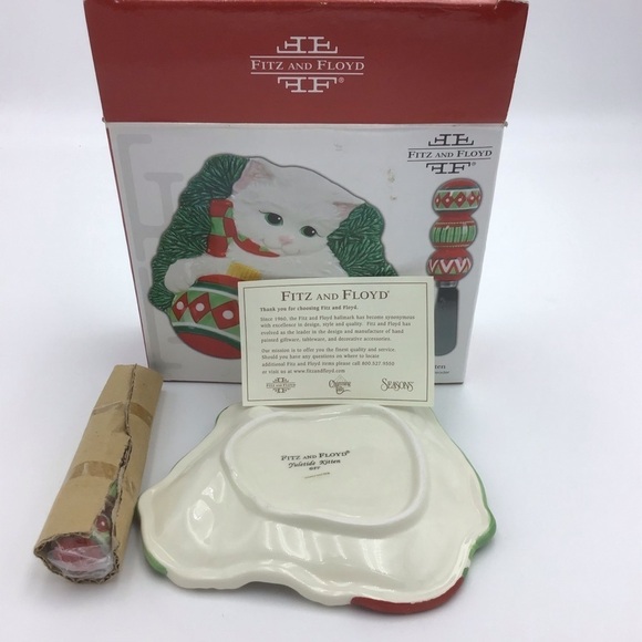 Fitz and Floyd Snack Plate with Spreader Yuletide Kitten - Picture 6 of 6